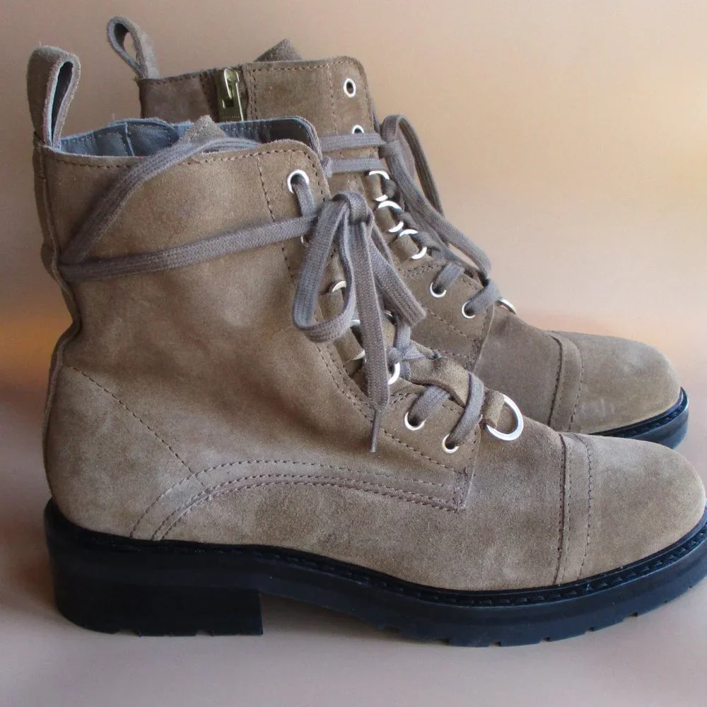 All Saints Lira Combat Boots Women's-Sand/Brown Suede-Size 37/6.5 - Picture 3 of 7
